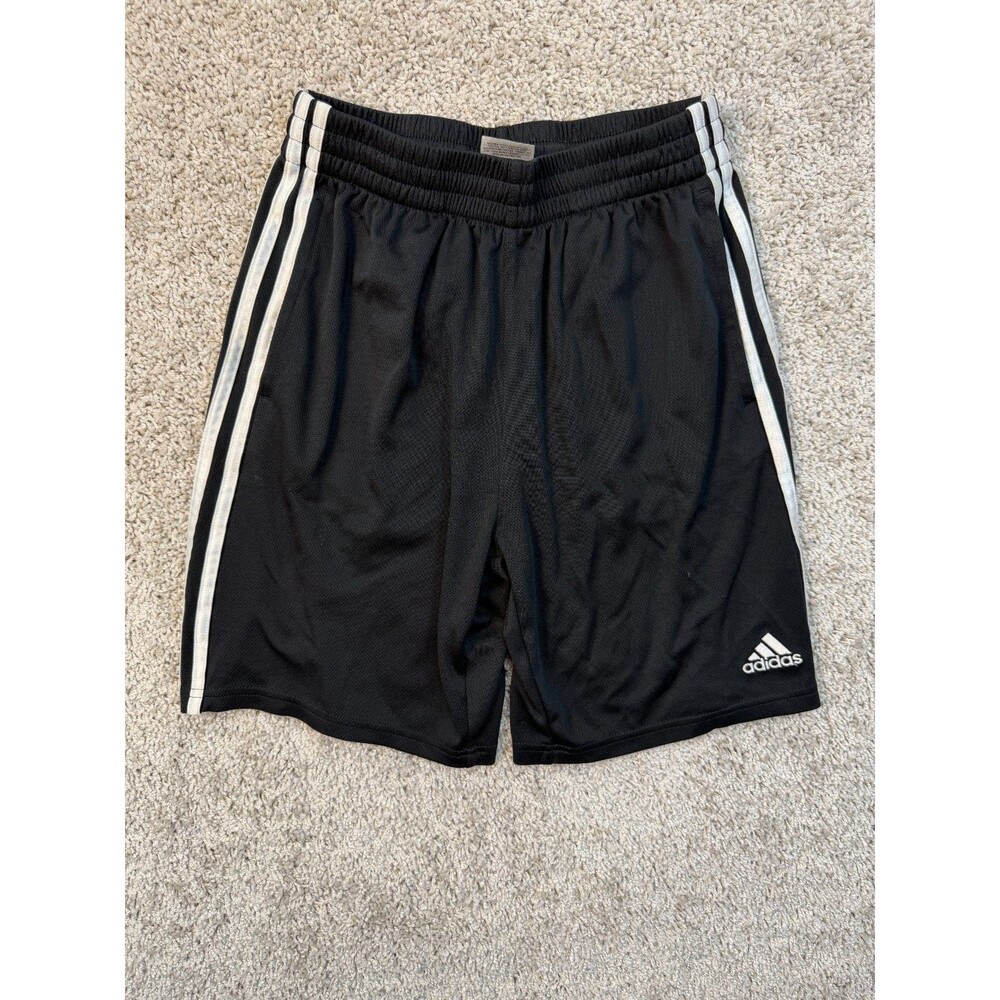 Adidas Boys Youth L 14/16 Black Athletic Shorts 3 Stripe Soccer Basketball